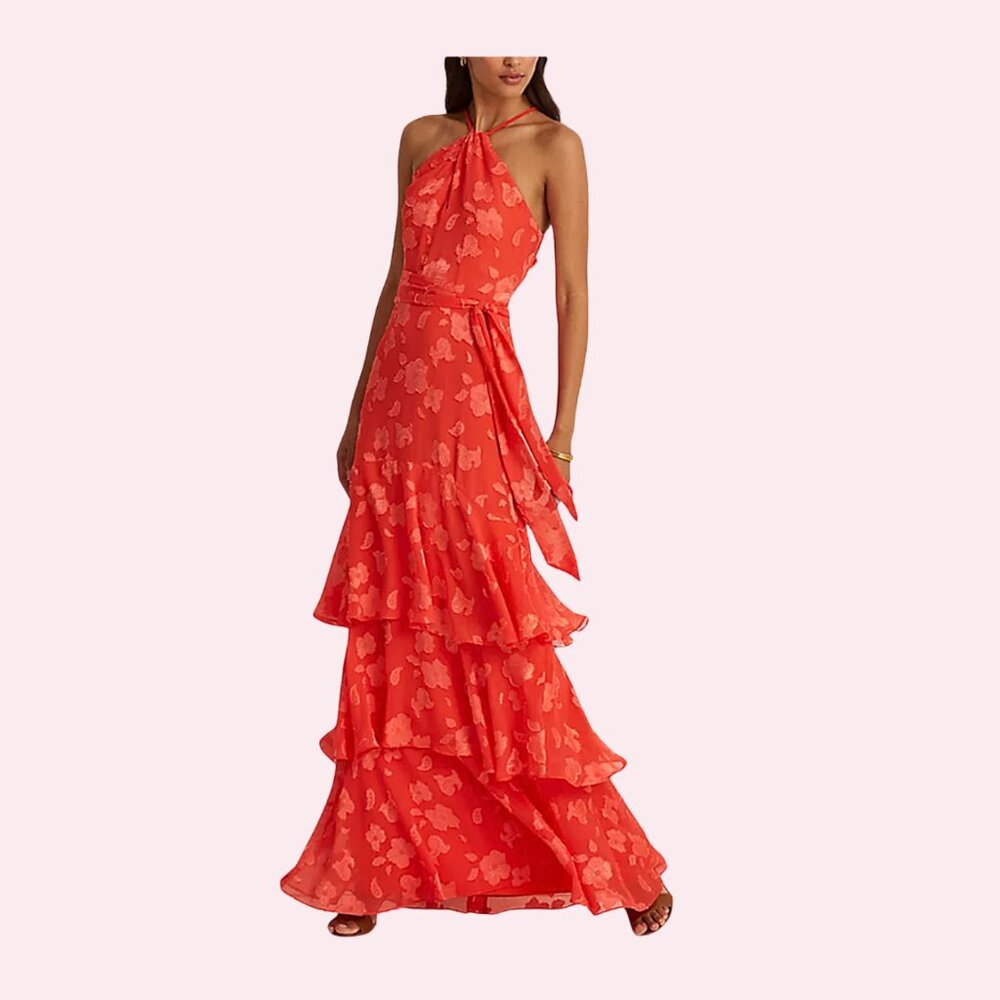 Ralph Lauren's Georgette Tiered Halter Gown Size 2